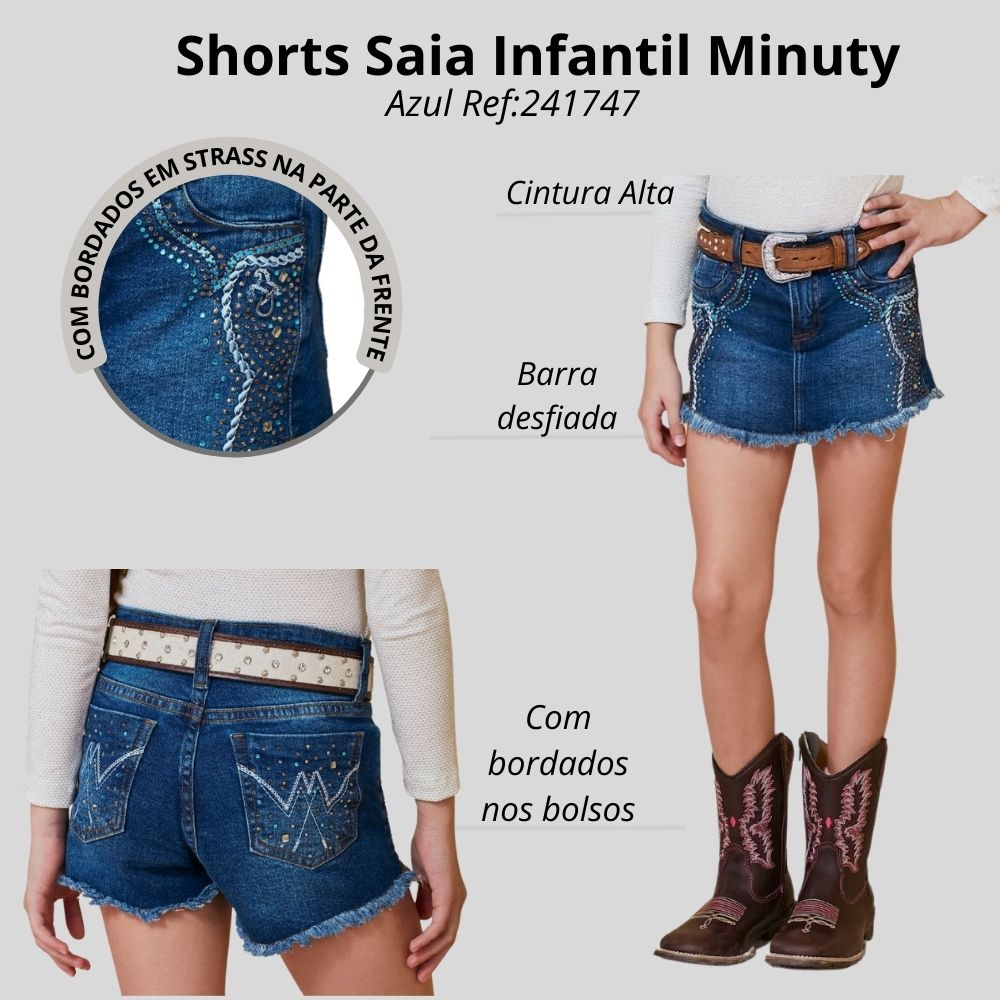 Short saia feminino infantil